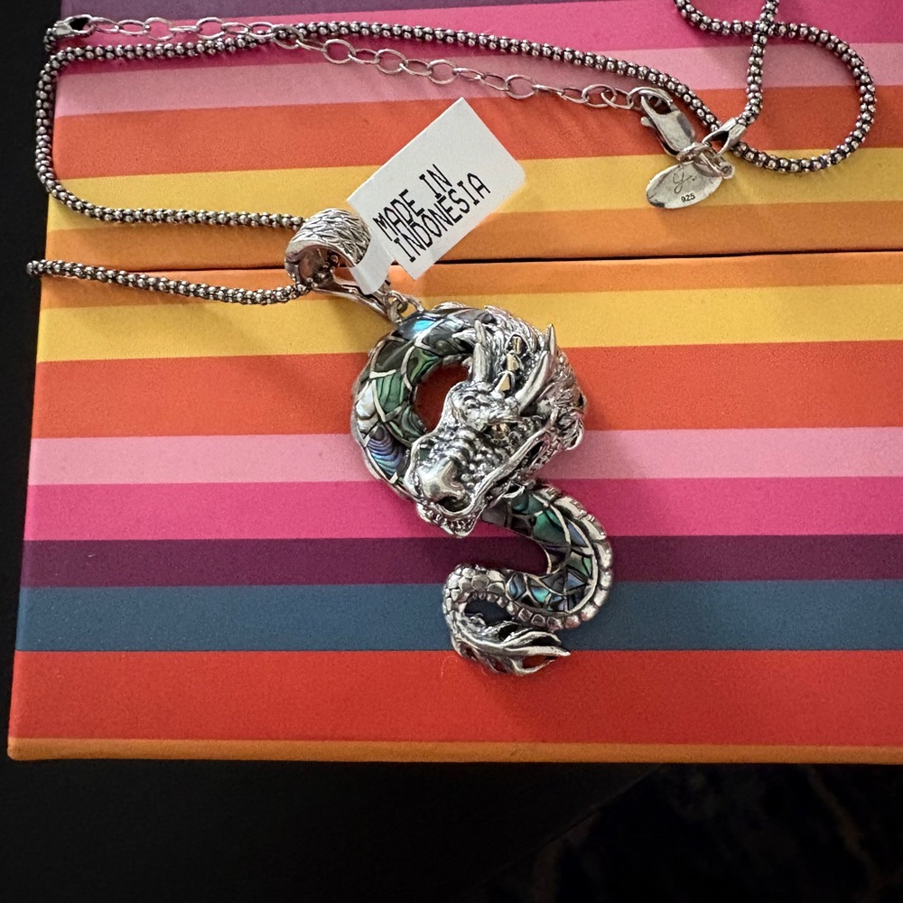 Silver necklace with a dragon